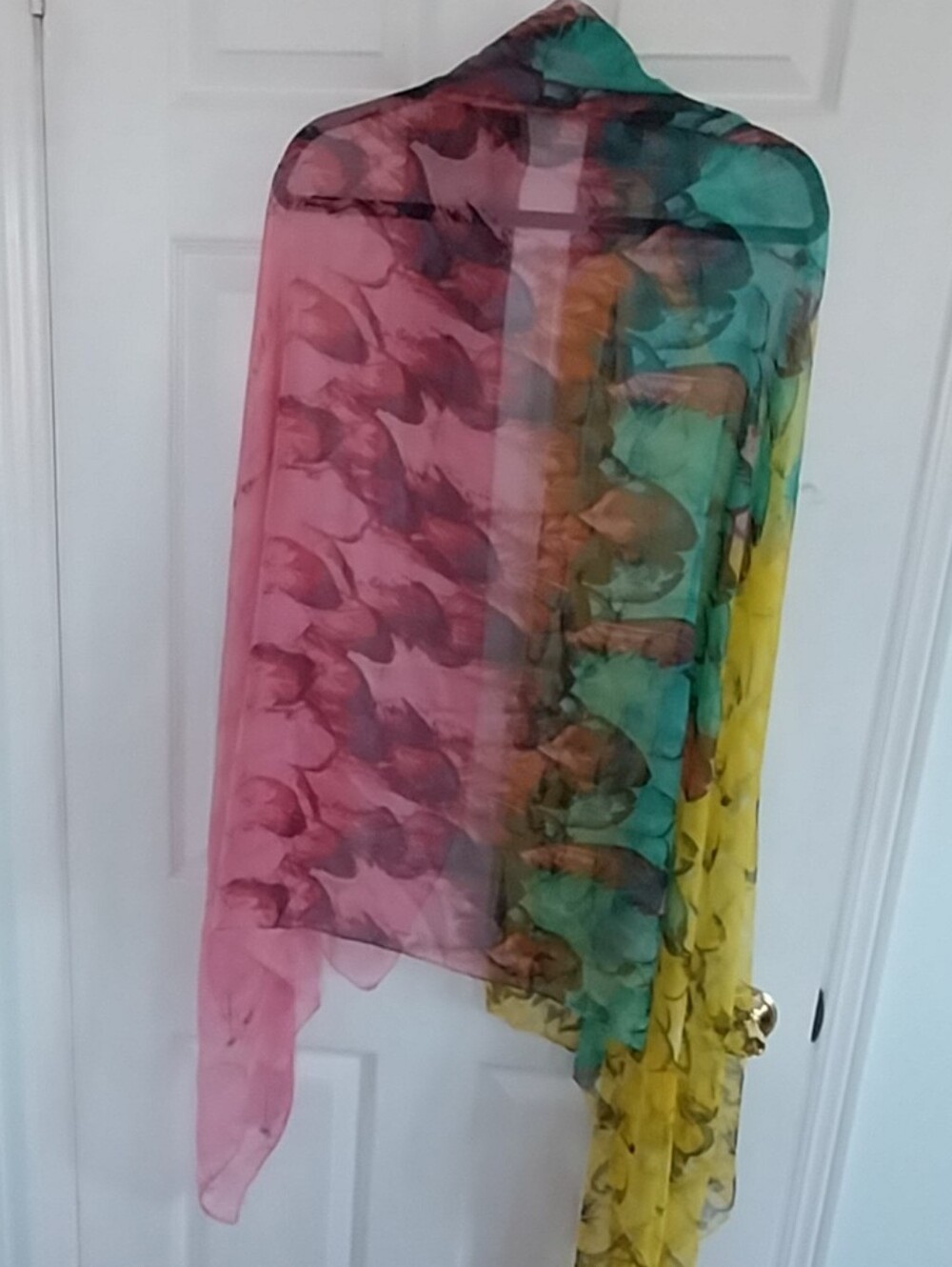 Lightweight Multicolor Floral Sheer Scarf - Pink, Yellow, Green